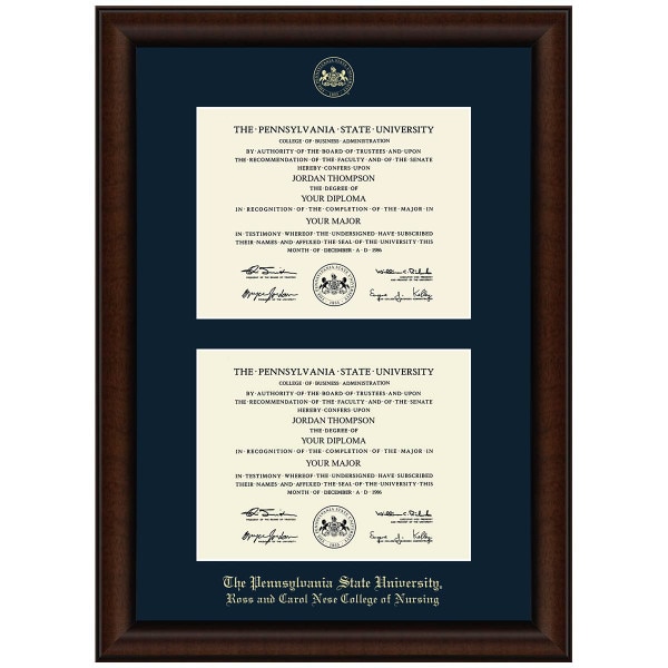 #106 Penn State Ross and Carol Nese College of Nursing double diploma frame Lenox (Walnut)